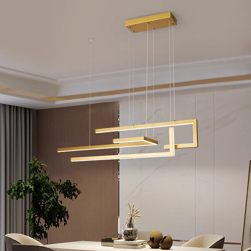 Modern Minimalism LED Pendant Lamp For Dining Room Kitchen Bar Living Room Bedroom Black Rectangle Dimmable Chandelier Lights