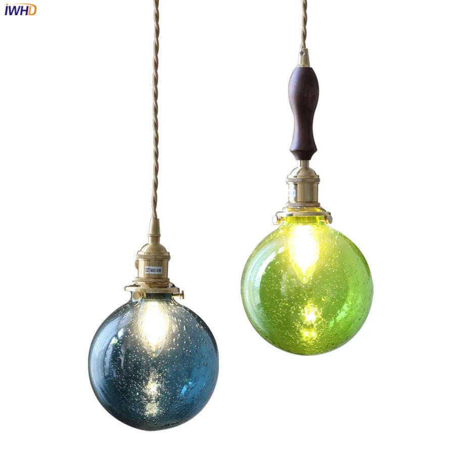 Bule Green Glass Ball LED Pendant Lights Fixtures Home Indoor Bedroom Dinning Room Porch Nordic Modern Copper Hanglamp