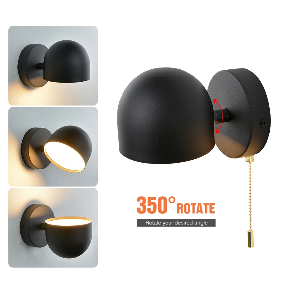 Nordic LED Indoor Wall  Lamps With Switch plug Wall Light Black White Hotel Aisle Bedroom Bedside Reading Wall Sconce