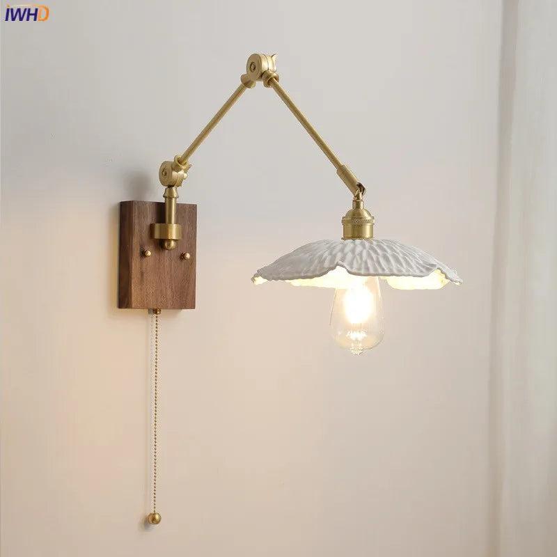 Nordic Modern Ceramic Wall Lamp Beisde Pull Chain Switch Up Down Living Room Bedroom Light Copper arm wall Lighting LED