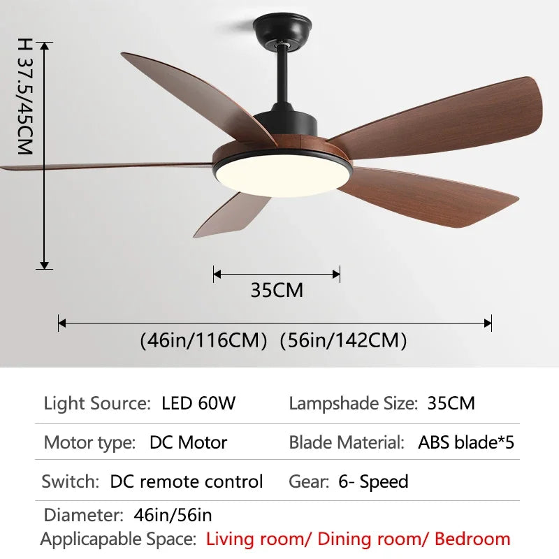 56 Inch Restaurant Fan with 60W LED Llights 5 Blade DC motor Ceiling fan Support Remote Control 110V 220V