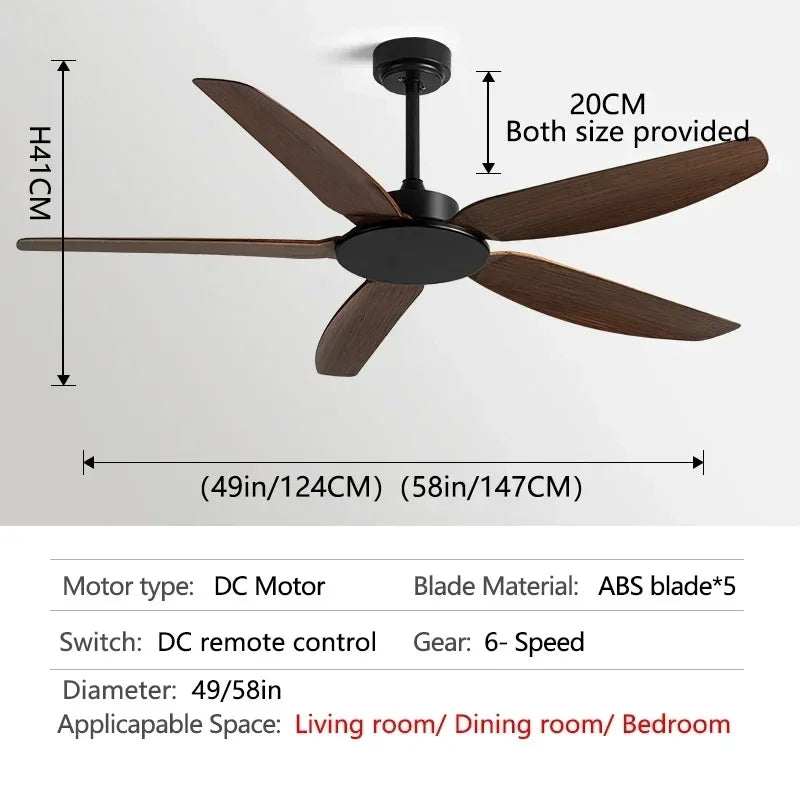 58Inch Black Ceiling Fan DC With Remote Control Americans Industry Commercial use Restaurant Strong Winds No Light Electric Fan