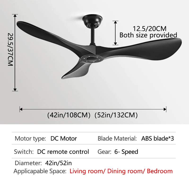 52Inch Ceiling Fan 3 ABS Strong Blade DC 35W Restaurant Fan Support Remote Control 110V 220V Industrial Vintage Ceiling fans