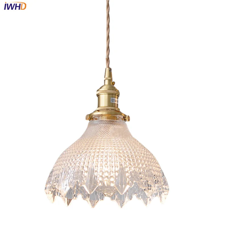 Modern Clear Glass LED Pendant Lights Aisle Living Room Study Kitchen Light Brass Knob Switch Hanging Lamps Lampara Madera