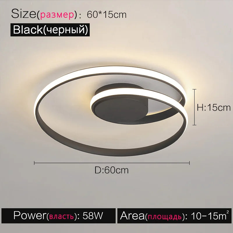 Ring LED Bedroom Ceiling Light Living Room Lighting Fixture Hotle Ceiling Mounted Lamp Black White Study Lights Home Decoration