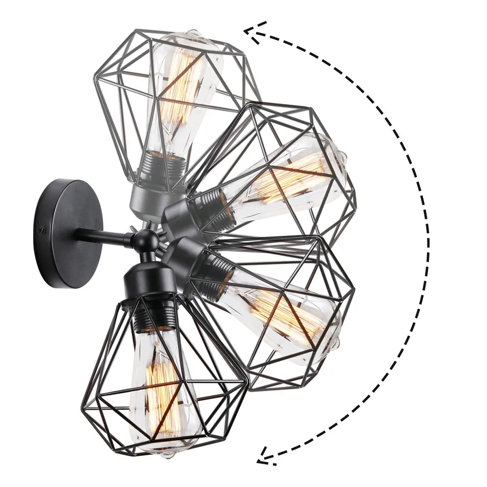 Industrial Vintage Wall Light Adjust Angle Retro Loft Wall Lamp E27 Iron Cage Sconce Bedside Bathroom Indoor Lighting Wandlamp