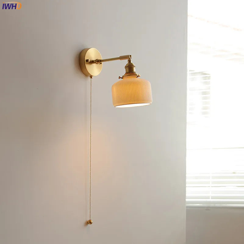 Nordic Ceramic Copper LED Wall Lamp Beside Pull Chain Switch Up down Adjustable Bathroom Mirror Stair Light Wandlamp