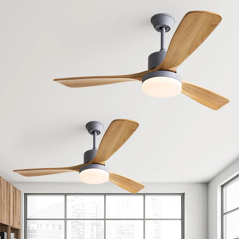 52 Inch Nordic Low floor Solid Wood Ceiling Fan Light Room Decor Fan Light Bedroom Dining Living Room Electric Fan Chandelier