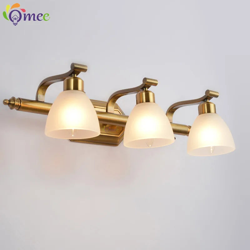 Omee Vintage LED Light Glass Lampshade Wall Lights retro Classical Bathroom Vanity Mirror Lamps Home Bronze Indoor Wall Lighting