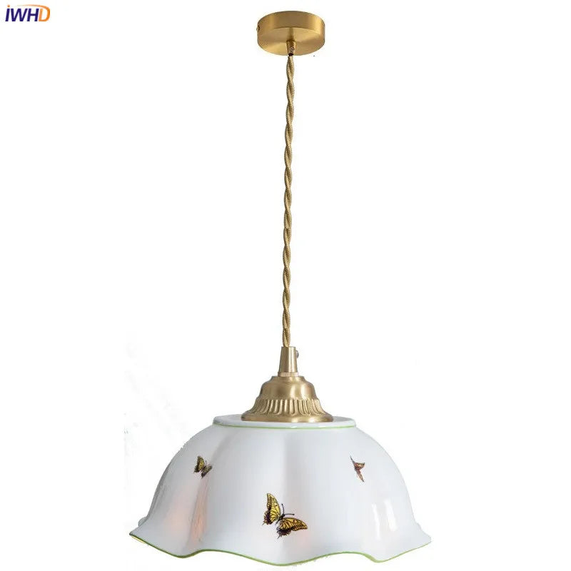 Butterfly Ceramic Copper LED Pendant Lamp Beside Home Indoor Decor Bedroom Living Room Light Nordic Modern Hanglamp Edison