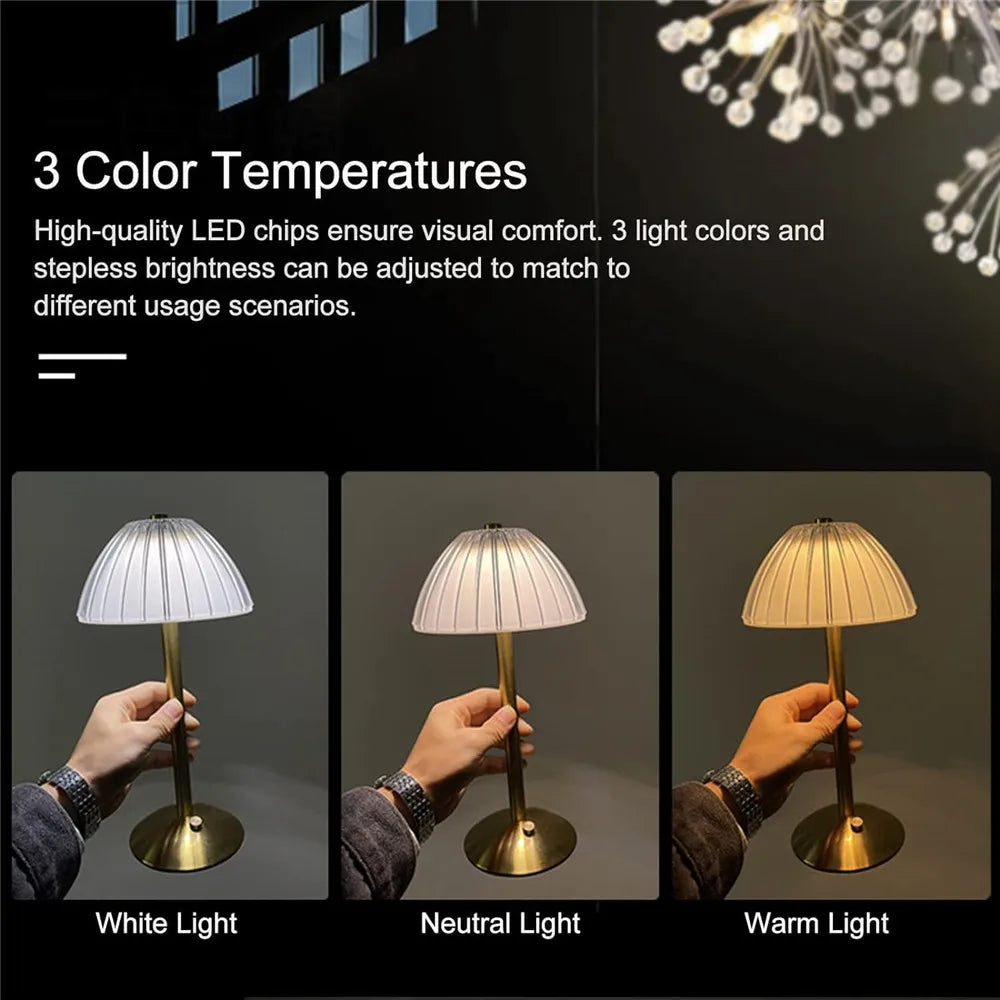 Crystal Table Lamp Trichromatic Dimming Living Room Atmosphere Lamps Eye Protection Night Light Bedroom Cordless Bedside Lamps