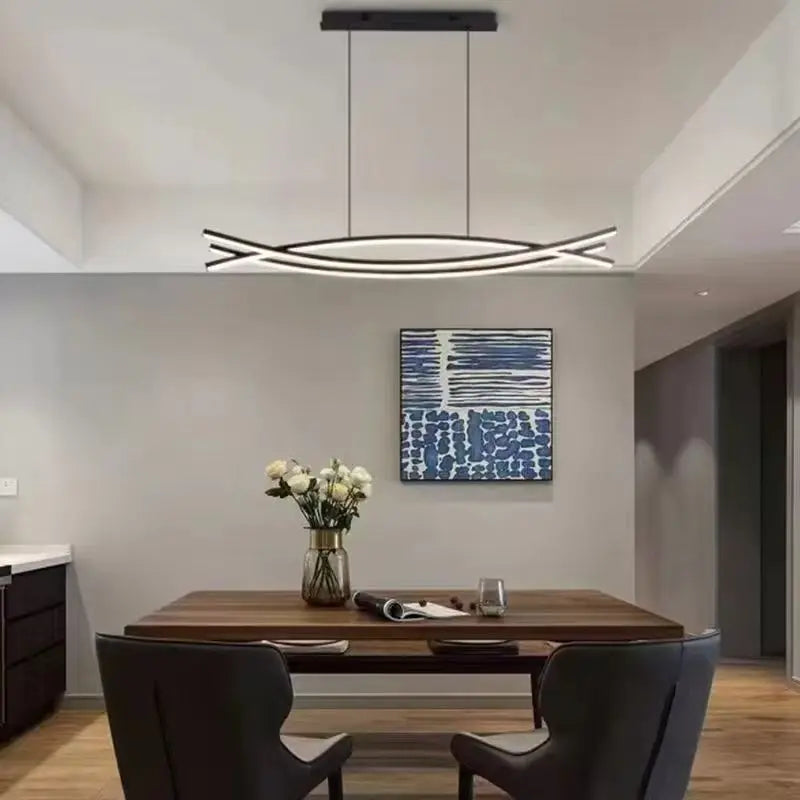 Living Room chandelier Nordic modern simple high-end restaurant a word strip light geometry bar minimalist table chandelier