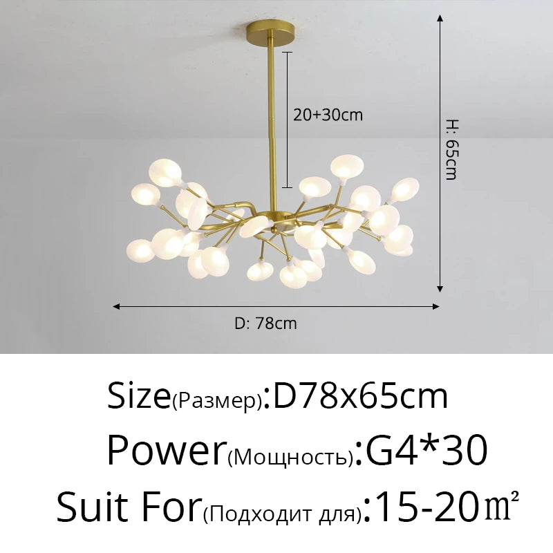 Nordic Glass Modern Firefly LED Chandelier Light Tree Branch Pendant Lamp Indoor Lighting Decorative Hanging Lamp For Home