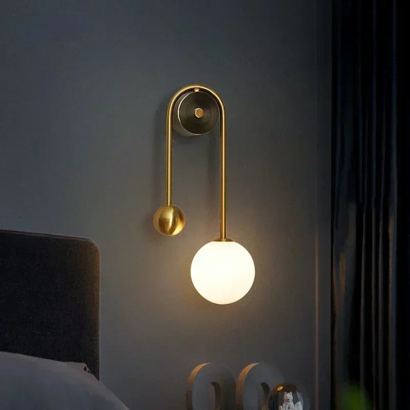 Modern Bedroom Bedside Wall Light Lamp Glass Ball  LED Gold Home Decor Living Room Corridor Interior Lighting Sconce Luminaire