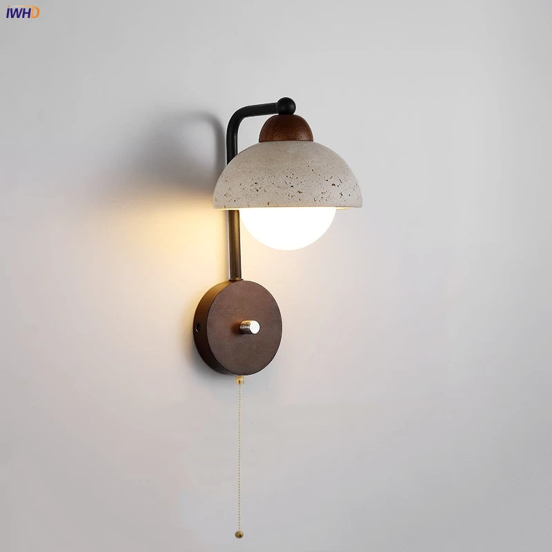 Natural Yellow Travertine Wall Lamp Adjustable Switch Walnut LED Wall Light Bedside Lighting For Stair Room Decoration