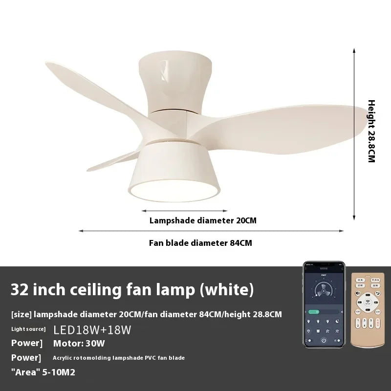 90-240V 32 Inch Small Ceiling Fan Lamp Dining Room Bedroom Ceiling Fan Light With Remote Control 6 Speed Fan Pendant Light