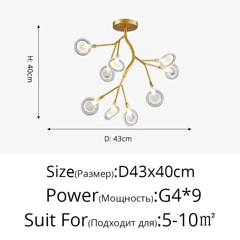 Nordic Glass Modern Firefly LED Chandelier Light Tree Branch Pendant Lamp Indoor Lighting Decorative Hanging Lamp For Home