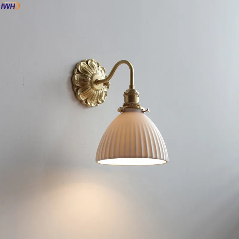 Nordic Modern LED Wall Lamps Sconce Copper Ceramic Lampshade Living Room Bathroom Mirror Light Applique Murale Luminaria