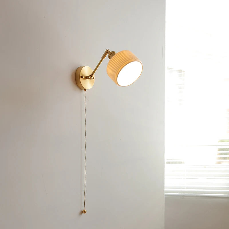 Nordic Ceramic Copper LED Wall Lamp Beside Pull Chain Switch Up down Adjustable Bathroom Mirror Stair Light Wandlamp