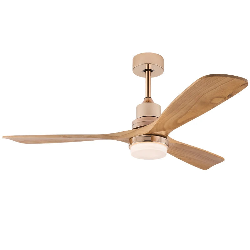 American Style 52 Inch Ceiling Fan with Light Real Wood Fan Blades 3-Color Dimmable, Ideal for Living Room or Balcony