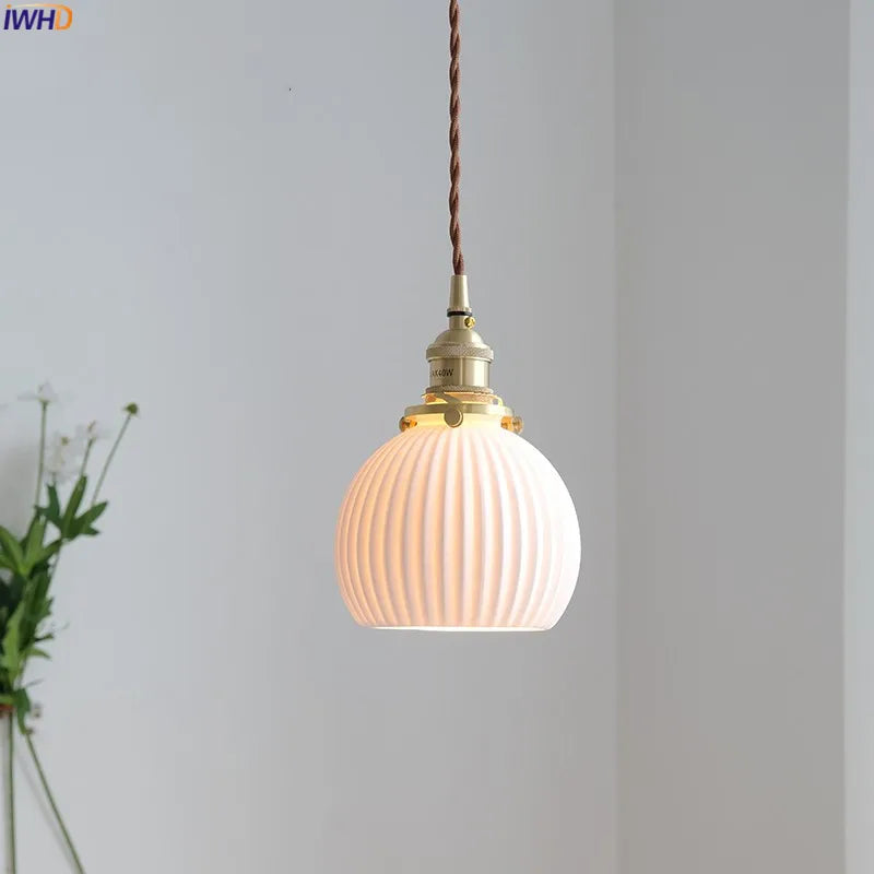 Copper Ceramic Ball LED Hanging Light Fixtures Hanglamp Bedroom Dining Living Room Lights Nordic Modern Pendant Lamp