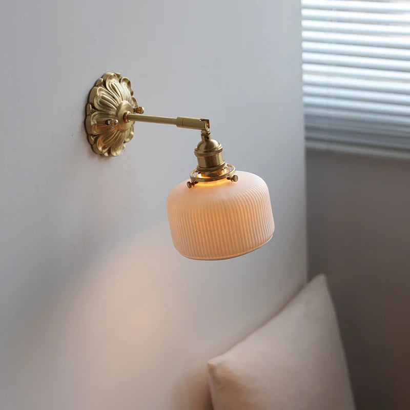 France Style Copper LED Wall Lamp Sconce Beside Switch Ceramic Lampshade Bedroom Bathroom Mirror Stair Light Lampara Pared