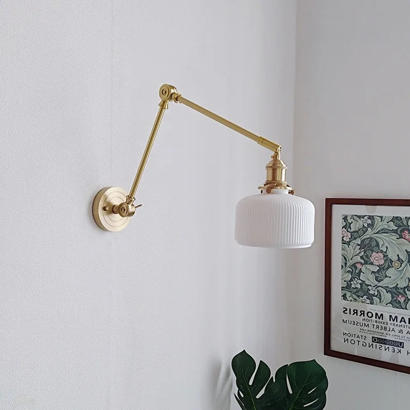 Pull Chain Switch LED Wall Lamp Beside White Ceramic Copper Long Arm Stair Light Nordic Modern Wandlamp Applique Murale