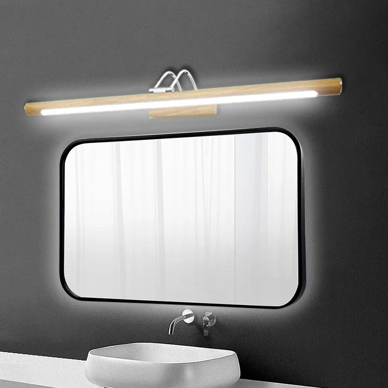 Nordic LED Mirror Front Light Walnut 44/57CM Bathroom Lighting Bedroom Vanity Washroom Kitchens Indoor Lighting Led Wall Sconces