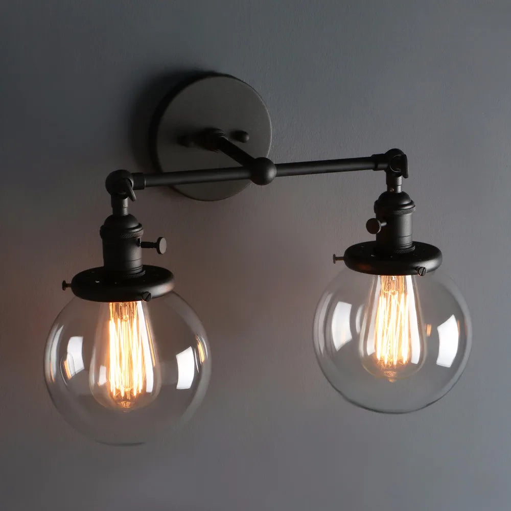 Modern Bedroom Wall Lights Stair Wall Lamp Sconce 5.9'' Globe Glass Double Ball Heads Vintage Indoor Lighting Fixtures