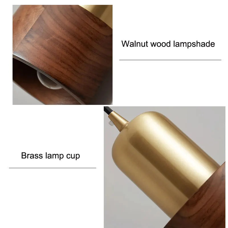 Modern And Simple Bedroom Bedside Lamp Living Room Background Wall All Copper Walnut Wood Nordic Wall Lamp