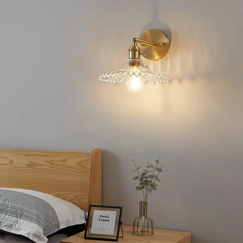 Green Glass LED Wall Light Fixtures Pull Chain Switch Copper Bedroom Bathroom Mirror Stair Nordic Modern Wandlamp Sconce