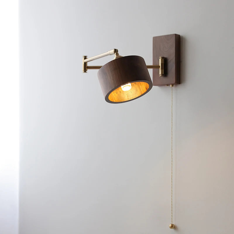 Walnut Ash Wood LED Wall Lamp Sconce Beside Pull Chain Switch Plug In Home Indoor Lighting Bathroom Mirror Stair Light