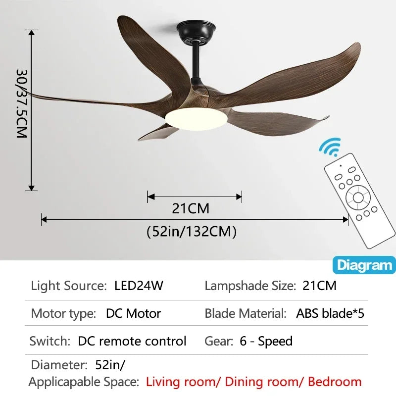 52Inch 5ABS Blade Ceiling fan with LED light and Remote Control Lamps for room fan with ceiling light home fan Used for bedroom