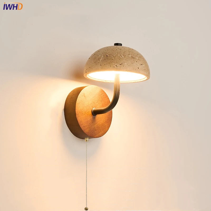 Creative Mushroom LED Wall Light Walnut Canopy Yellow Travertine Wall Lamp For Home Living Room Decoration AC 90V-260V