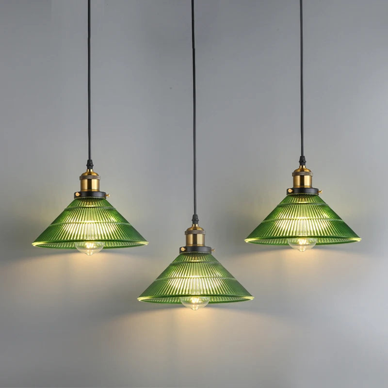 Suspension Green Stripe Glass Chandelier E27 Restaurant Pendant Light For Dining Room Kitchen Cafe Bedside Hanging Lamp Fixtures