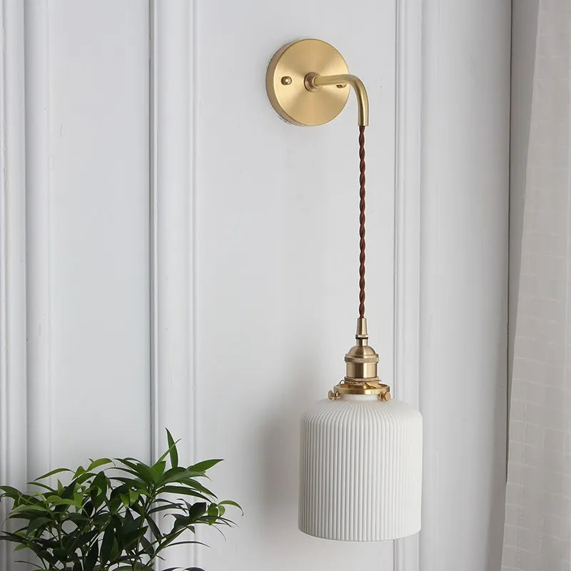 Fumi  Modern Wall Sconce Lamps Lighting Fixture,White ceramics Wall lamp with Copper lamp Holder   for Living Room Bedroom Bedsi