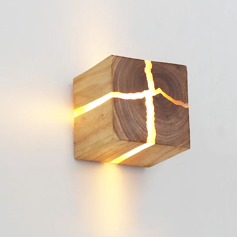 Cube Creative Resin Solid Wood lamp Handmade Wall Lamps Corridor Lamps Bedside Night Light corridor Wall Light Bedroom Decor LED