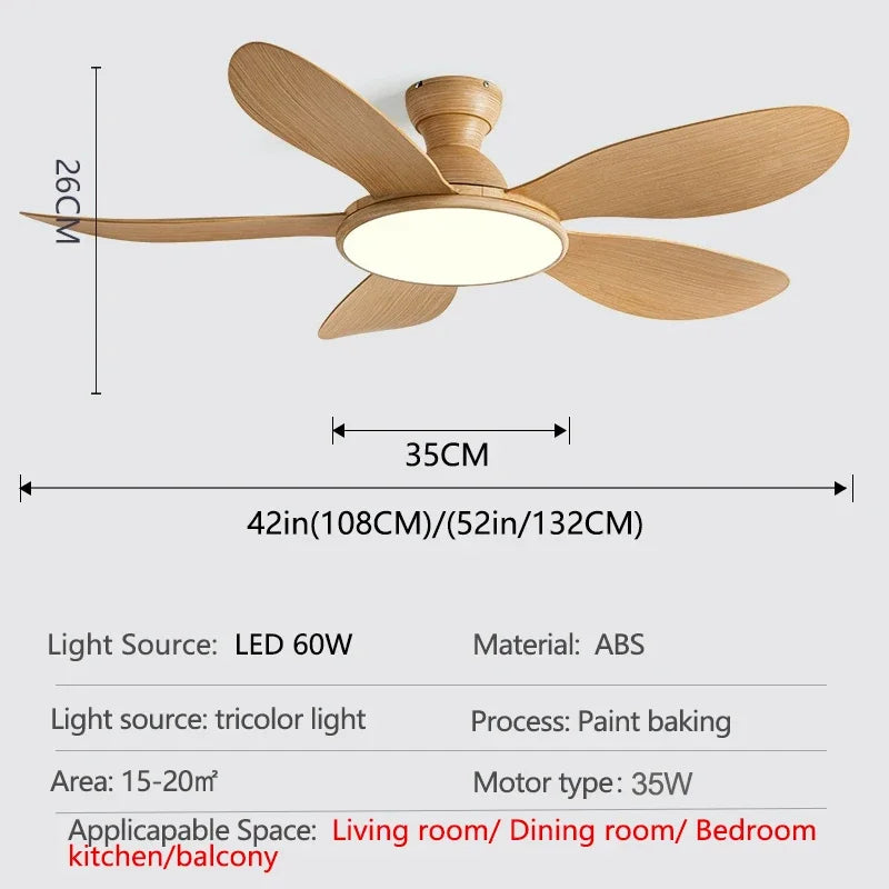 52inch Modern LED 60W Low Floor DC Motor 35W Ceiling Fans With Remote Control Simple Ceiling Fan With Light Home Fan 110-220V