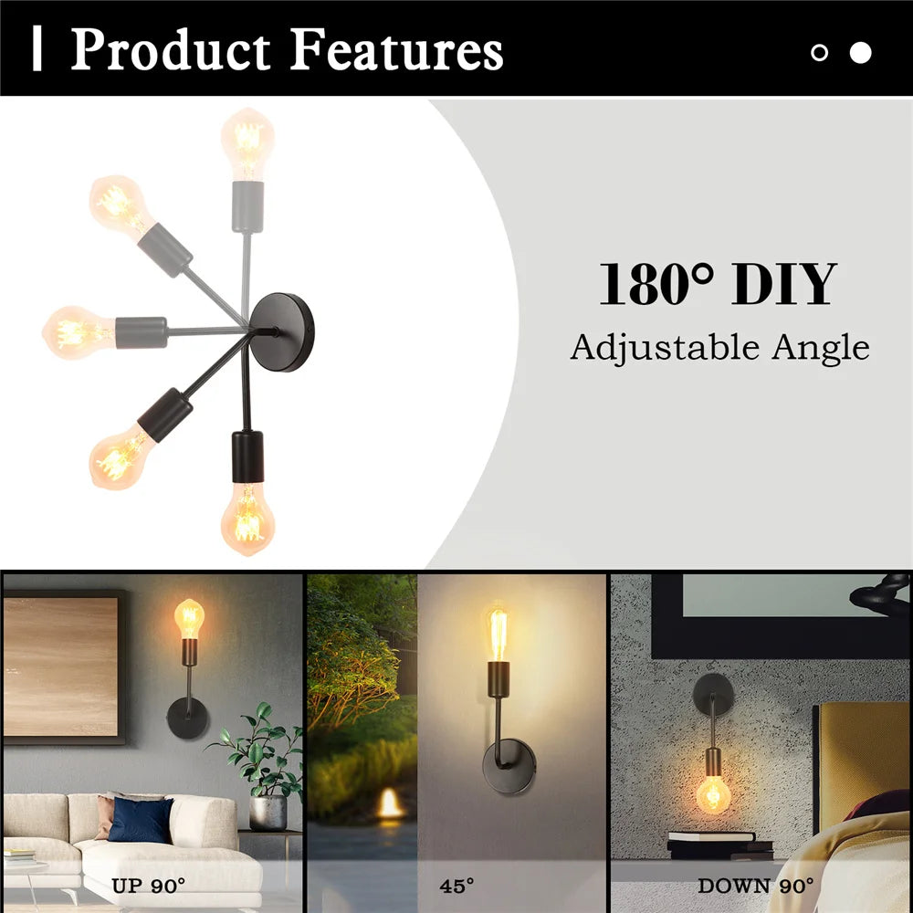 E27 Nordic Modern Wall Lamp Iron Indoor Lighting Bedside Bathroom Bedroom Lamp Sconce Background Wall Light Fixture Decor