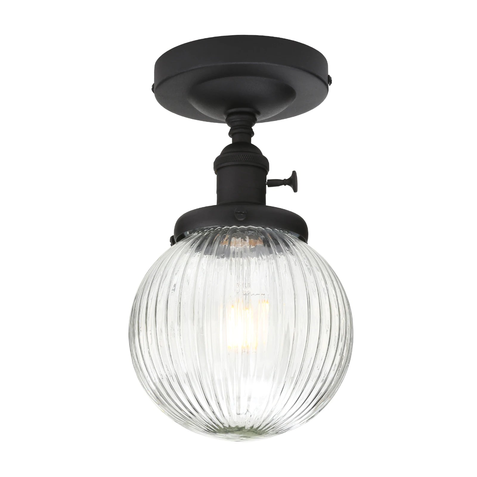 Vintage Industrial Mini 5.9" Round Clear Glass Globe Semi Flush Mount Ceiling Light Fixture