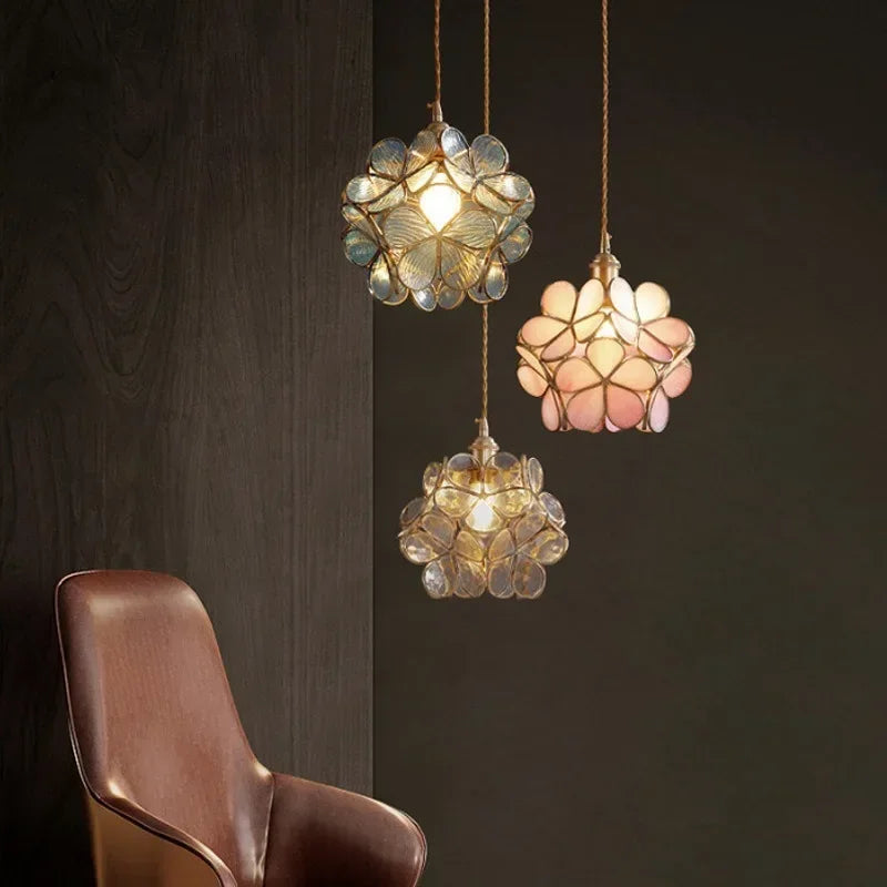 Postmodern Bar Porch Simple Chandelier Nordic Bedroom Japanese Bedside Lamp All Copper Light Astringent Petal Chandelier