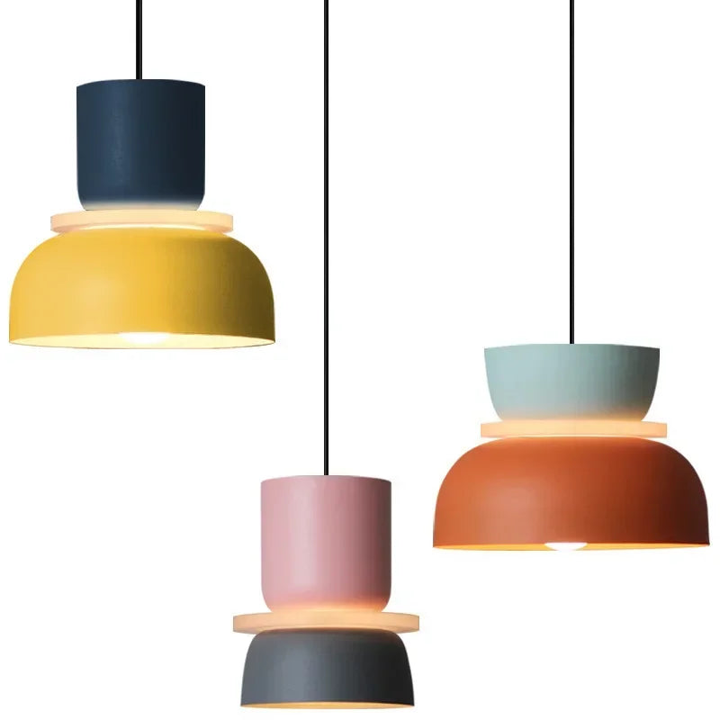 Simple Macaron Led Pendant Lamp Colorful Iron Hanging Suspension Study Bar Dining Bedside Bedroom Chandelier Lighting