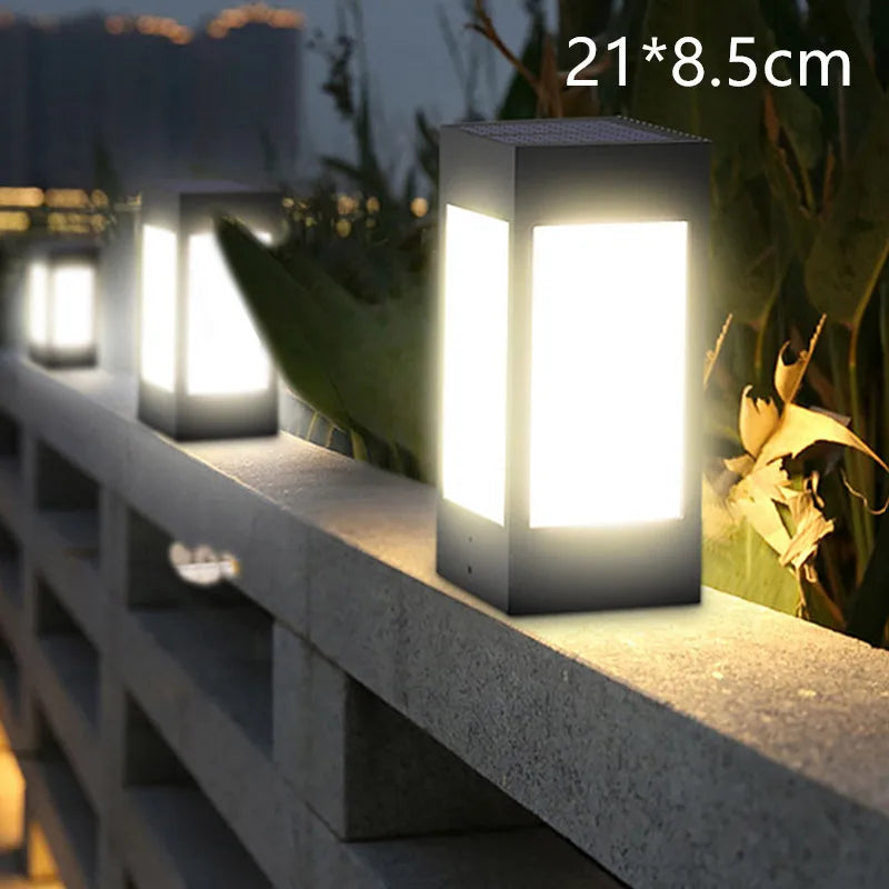 LED Square Post Pillar Light Solar Garden Gate Remote Control Waterproof Lamp Vintage Solar Garden Lights Outdoor Solar Light