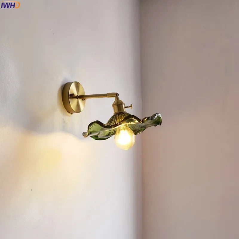 Green Glass Copper LED Wall Lamp Sconce Pull Chain Bedside Bedroom Bathroom Mirror Stair Light Nordic Modern Wandlamp