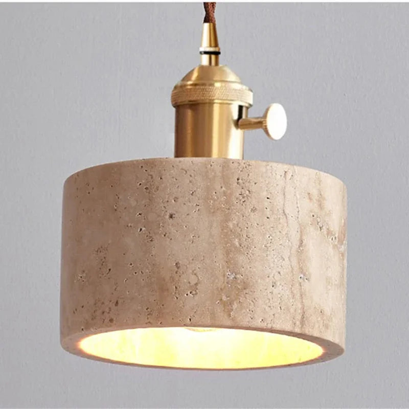 Natural Yellow Travertine Pendant Lamp E27 Socket LED Pendant Light Fixtures With Switch Home Decor Bedside Cafe Lamparas