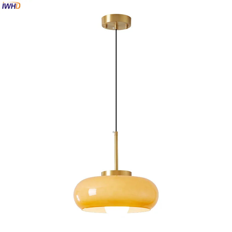 Copper Bauhaus LED Pendant Light Fixtures Home Indoor Lighting Bedroom Living Dinning Room Beside Lamp Orange Glass