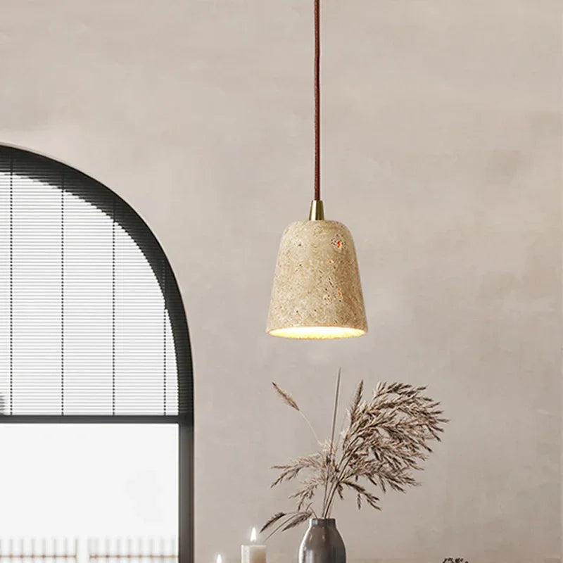 Yellow Marble Hanging Light Dining Room Japan Wabi Sabi Bedside Pendant Lamp Hotel Restaurant Nordic Travertine Droplight