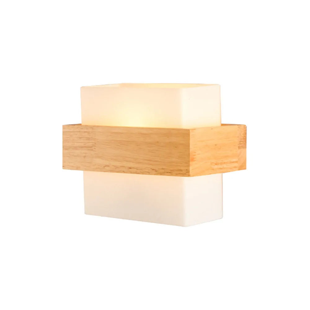 Modern Wall Lamp Japaniese Style Bedside Wood Glass Lampshade Bedroom Sconce for Aisle Corridor Restaurant Background Wall Light