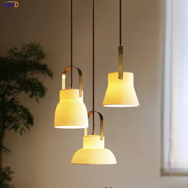 Japanese Style Ceramic LED Pendant Lights Fixtures Bedroom Dinning Living Room Beside Lamp Nordic Modern Hanging Light