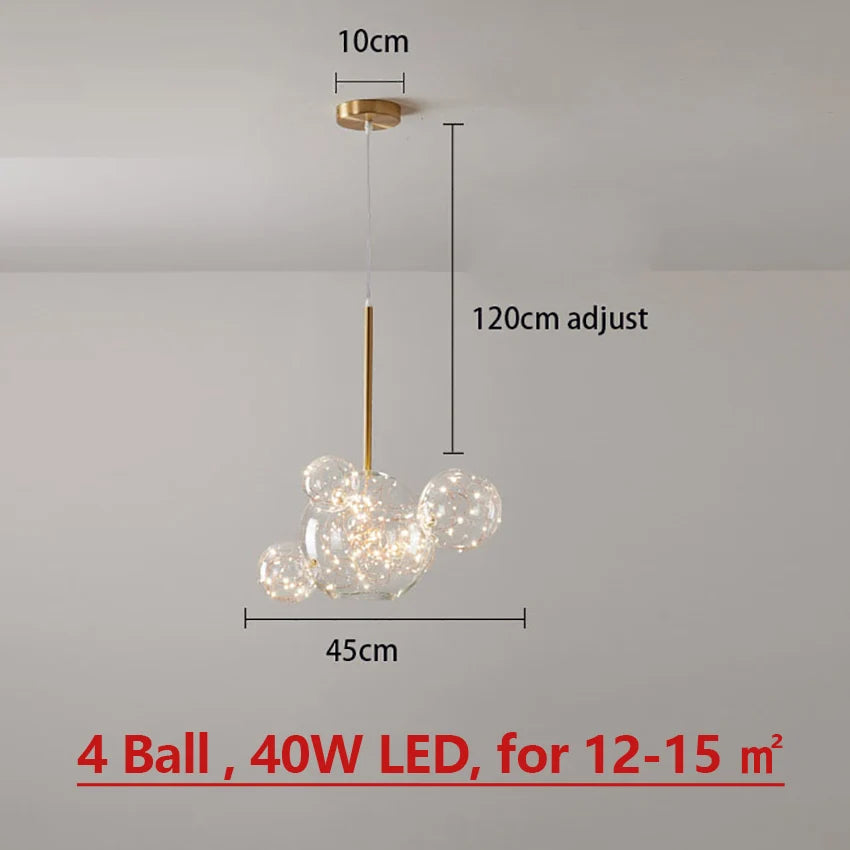 Modern Spheres LED Chandelier Glass Bubbles Ball Gold Pendant Lighting for Dinning Living Room Kitchen Bar Bedroom Hanging Lamp